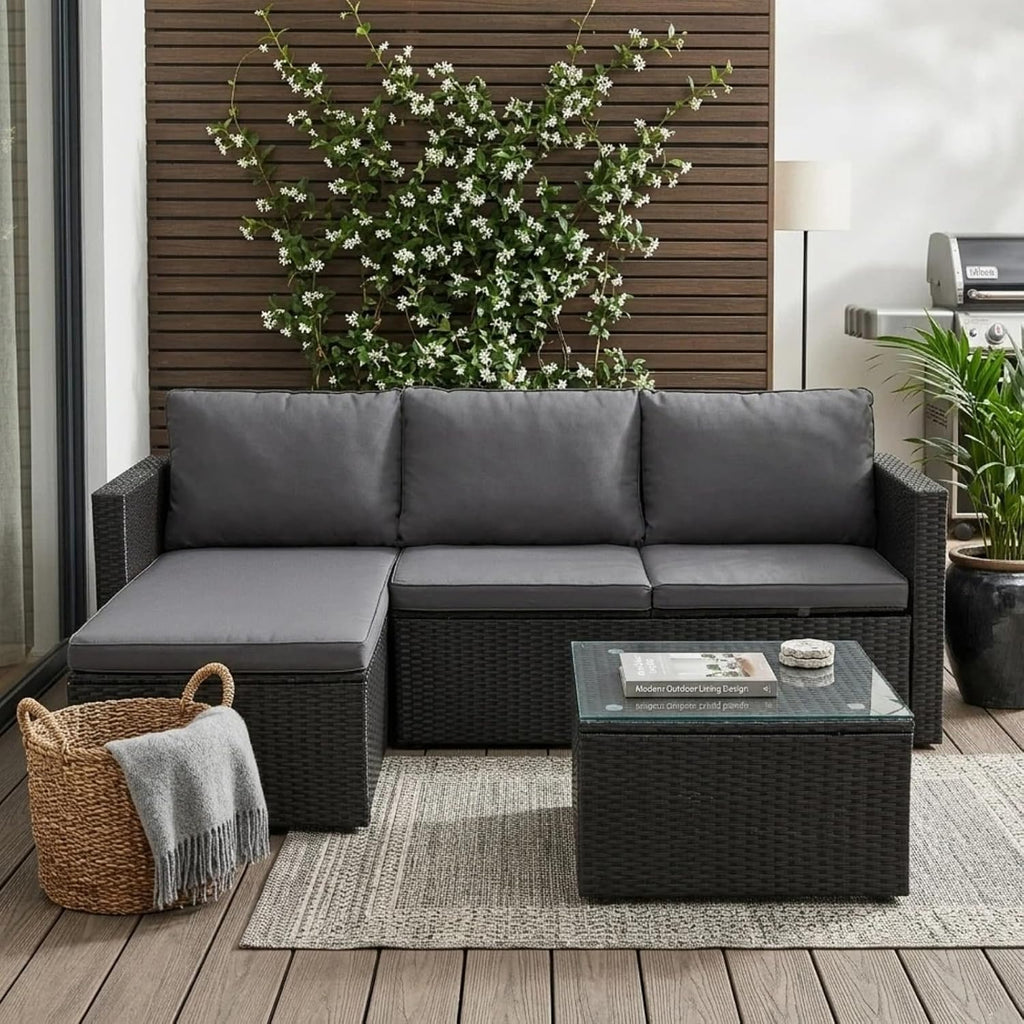 4‑Piece Wicker Patio Set with Fire Pit Table