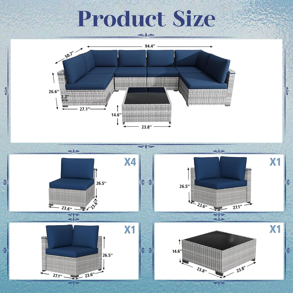 7‑Piece Wicker Patio Furniture Set with Cushions