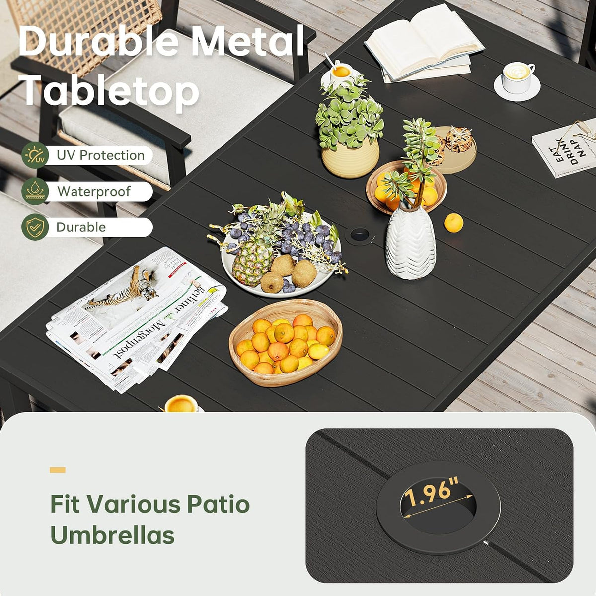 5‑Piece Wicker Patio Dining Set with Umbrella Hole