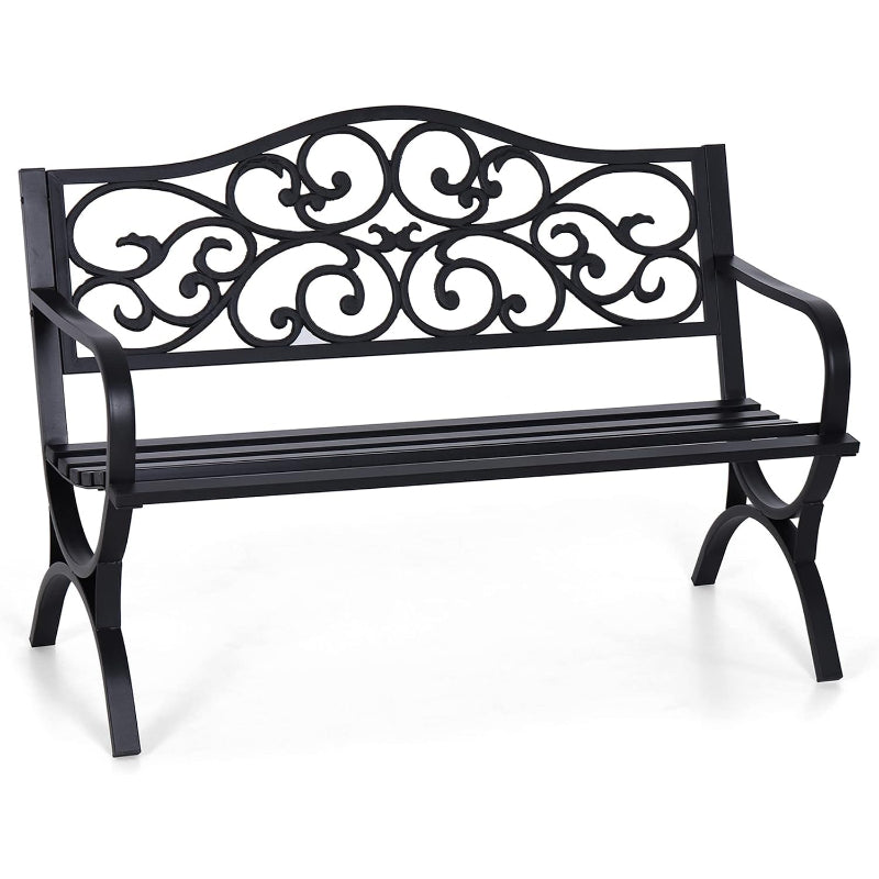 50" Floral Black Outdoor Patio Garden Bench