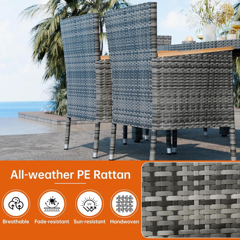 7 PCS Wicker Patio Dining Set, Grey Rattan