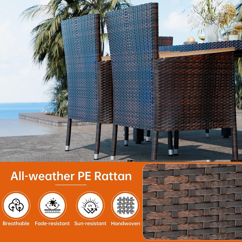 7 PCS Wicker Patio Dining Set, Brown Rattan