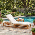 Wood Patio Chaise Lounge, Natural & Beige Cushion