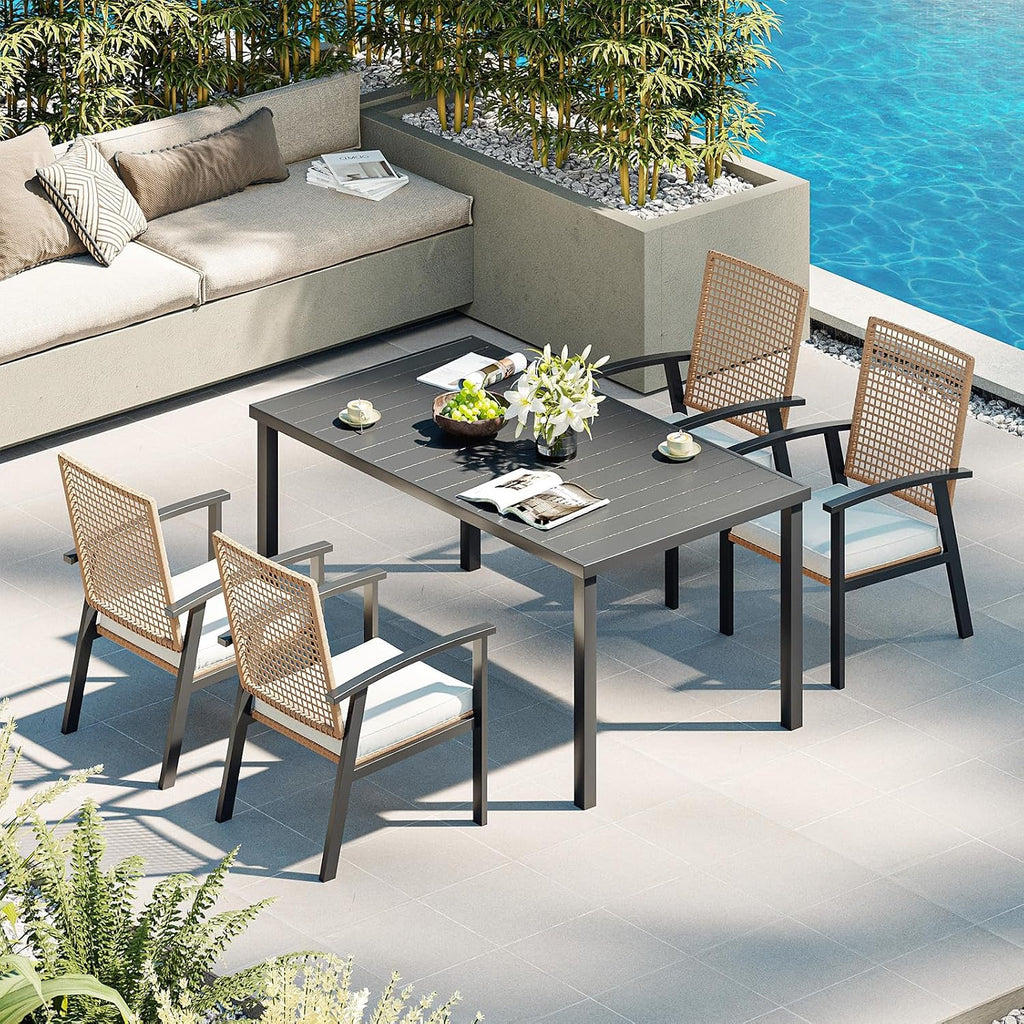 5‑Piece Wicker Patio Dining Set with Umbrella Hole