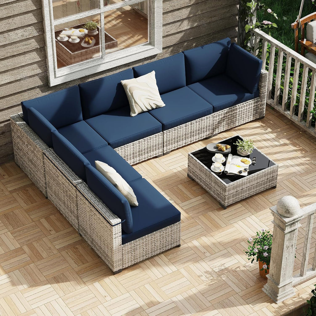 7‑Piece Wicker Patio Furniture Set with Cushions