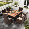 7 PCS Wicker Patio Dining Set, Brown Rattan