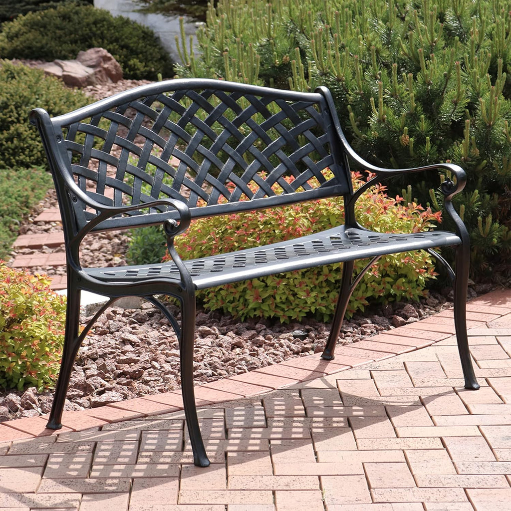 40" 2‑Person Metal Outdoor Garden Bench, Black