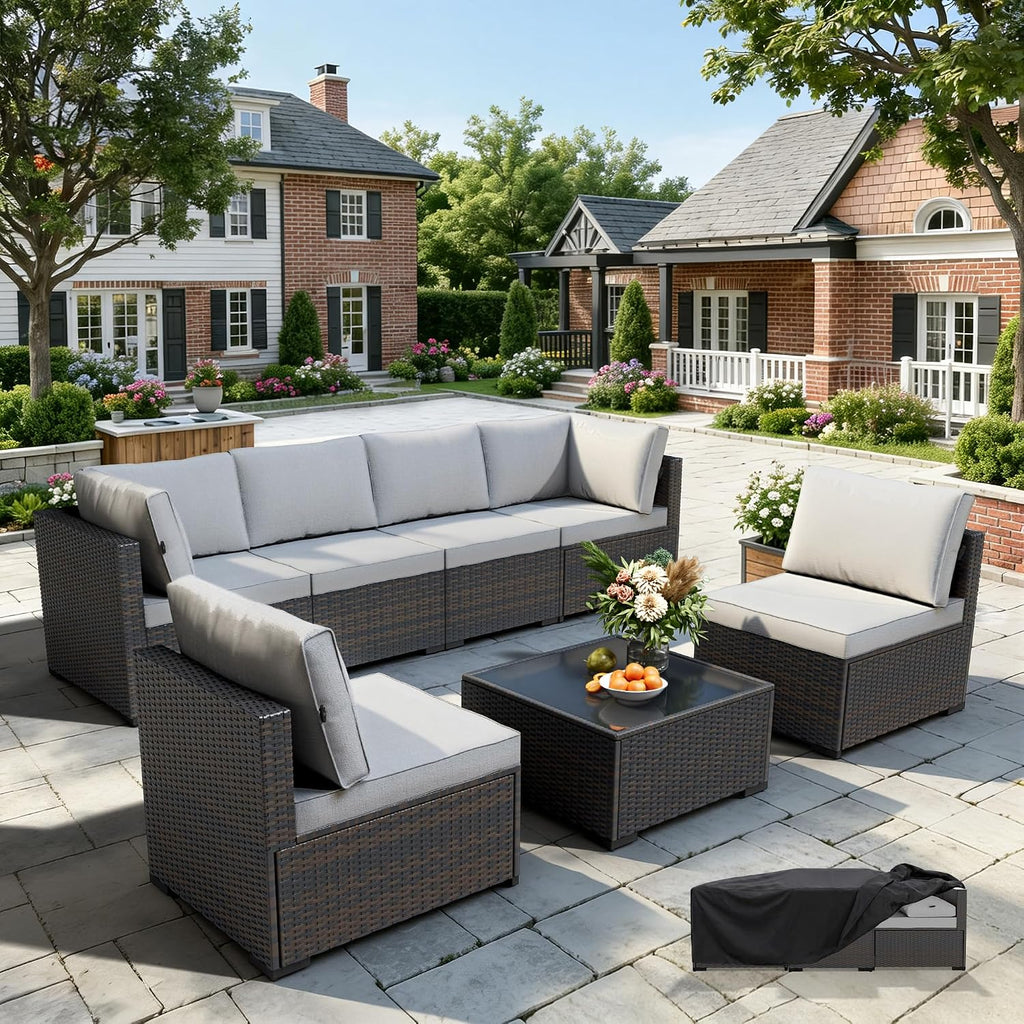 7‑Piece Wicker Rattan Patio Furniture Set