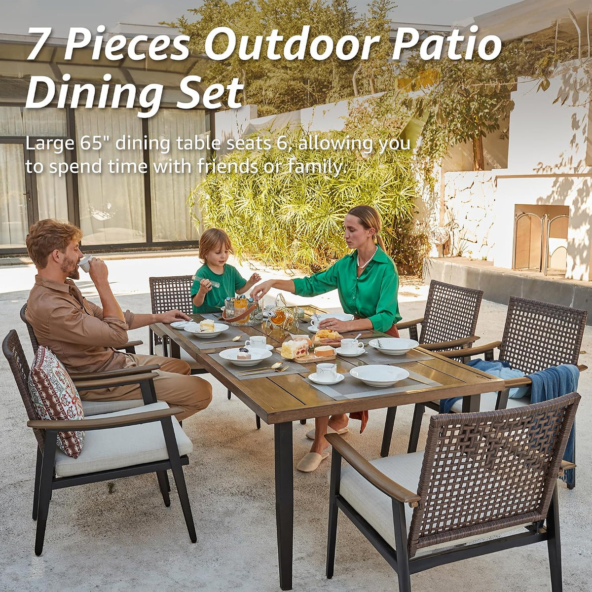7 Piece Patio Dining Set , Rattan Wicker Patio Chairs Set