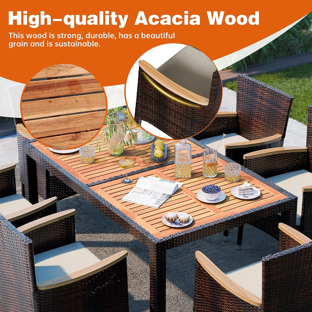 7 PCS Wicker Patio Dining Set, Brown Rattan