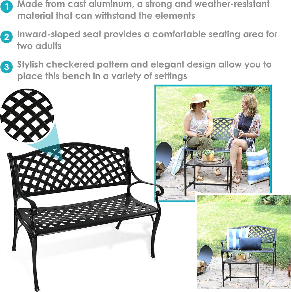 40" 2‑Person Metal Outdoor Garden Bench, Black