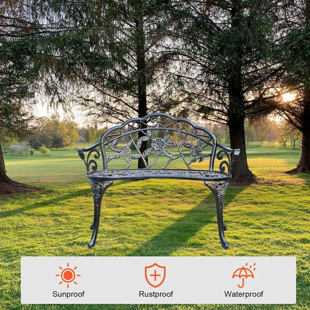 Cast Aluminum Outdoor Garden Bench, Bronze