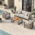 4‑Piece Woven Rope Patio Set, Thick Cushion Aluminum Frame