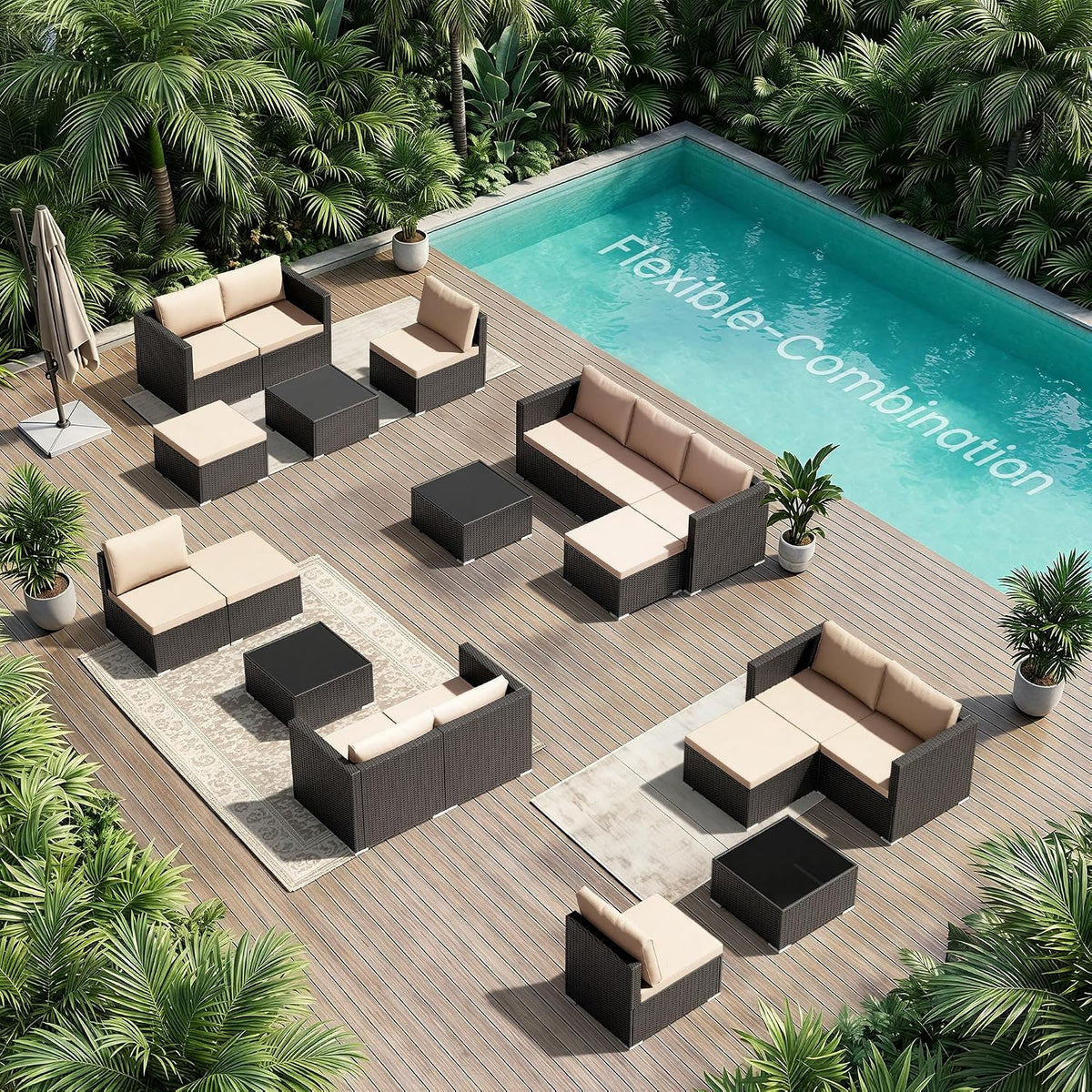 5‑Piece Patio Sofa Set, Khaki
