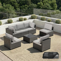 7‑Piece Modular Wicker Patio Sectional, Black/Light Gray