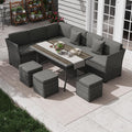 7‑Piece PE Wicker Patio Dining Set with Ottoman