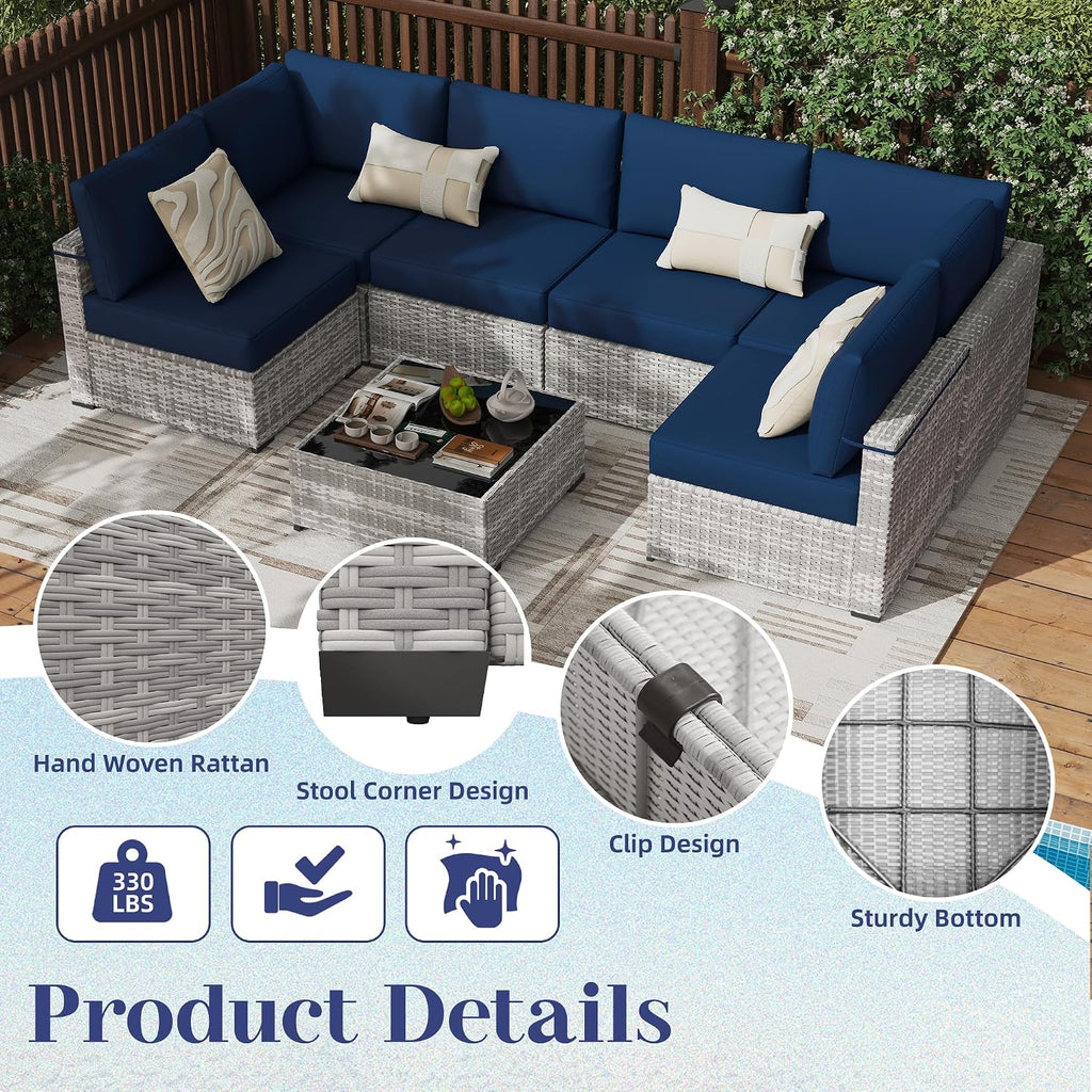 7‑Piece Wicker Patio Furniture Set with Cushions
