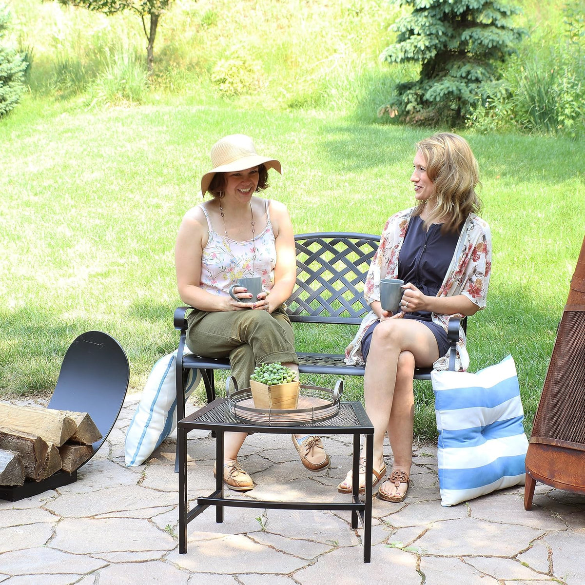 40" 2‑Person Metal Outdoor Garden Bench, Black