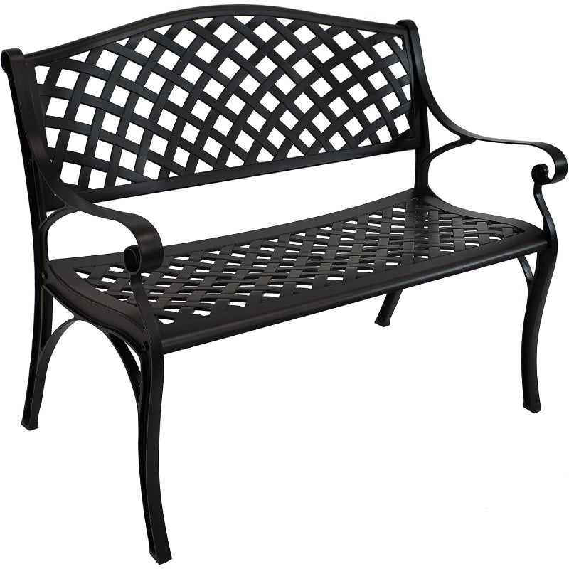 40" 2‑Person Metal Outdoor Garden Bench, Black