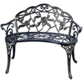 Cast Aluminum Floral Rose Outdoor Bench, Copper