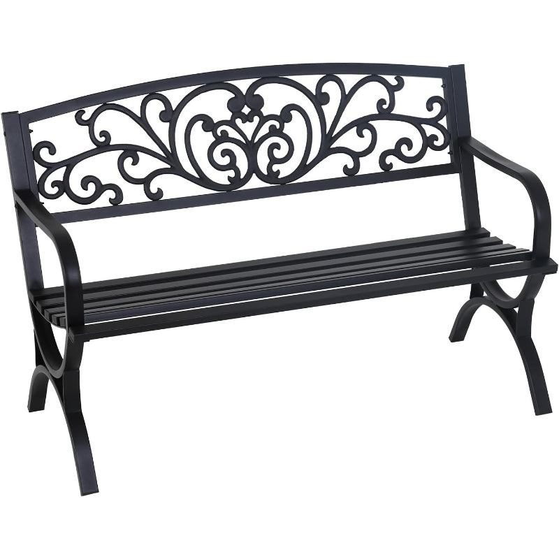 50" Black Outdoor Garden Bench, 485‑Lbs Capacity