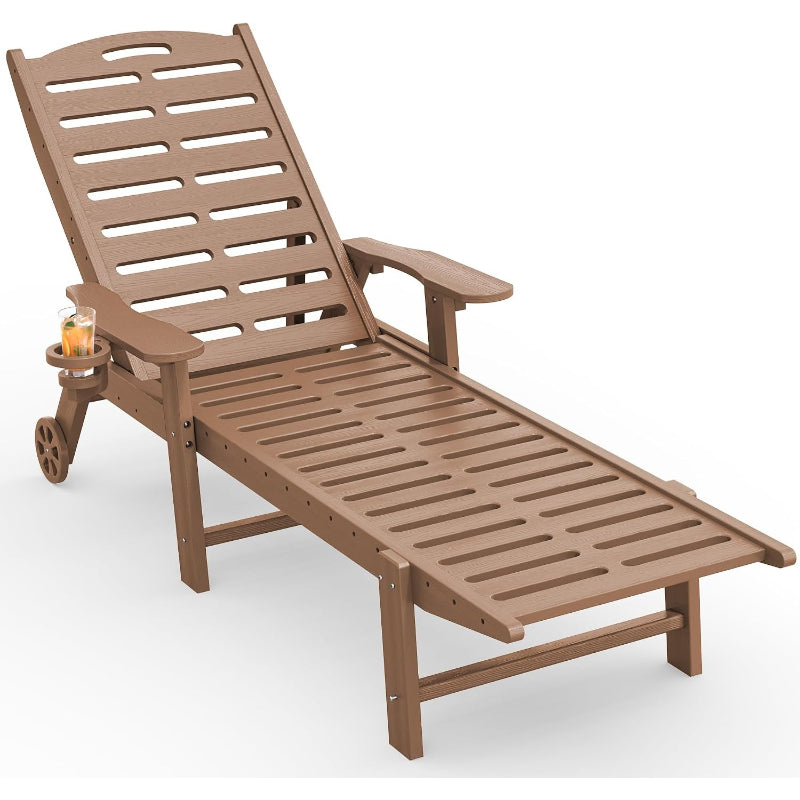 HDPE Patio Chaise Lounge, 350‑Lbs, Teak